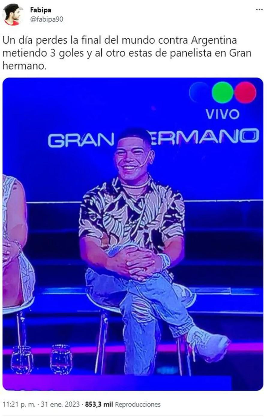 La comparación de Thiago, exGran Hermano, con Mbappé. Foto: Twitter.