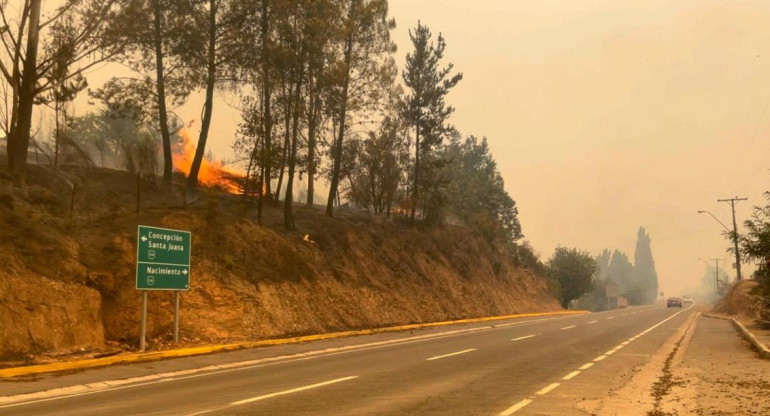 Incendios que afectan las regiones de Biobío y Ñuble en Chile. Foto: EFE