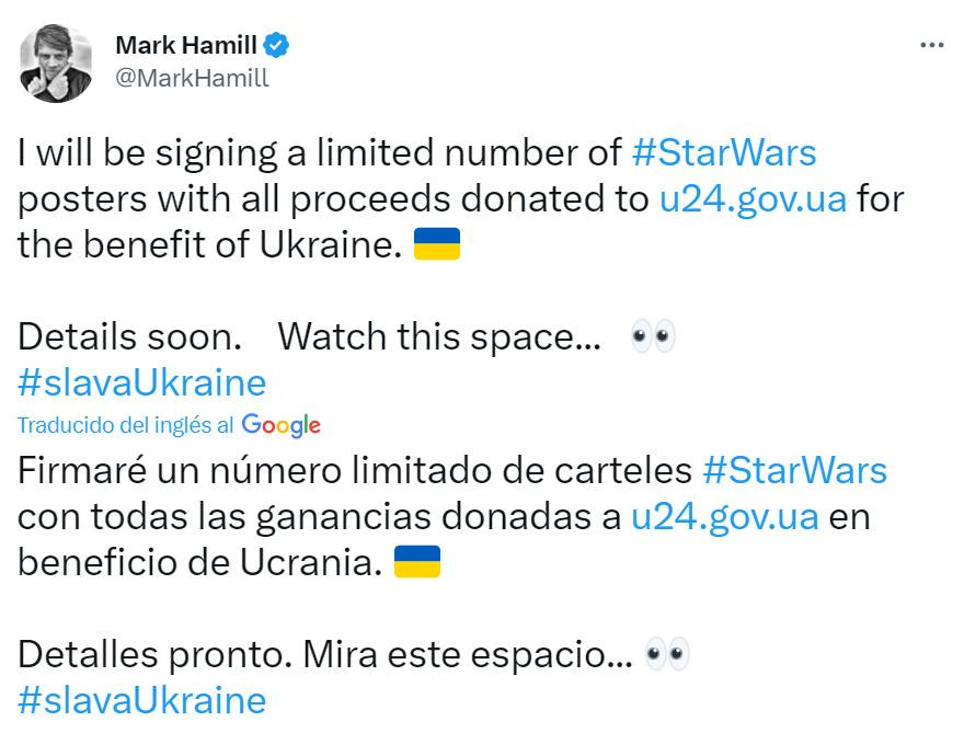 La publicación de Mark Hamill. Foto: Twitter.