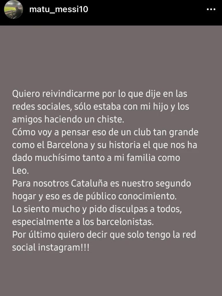 El pedido de disculpas del hermano de Messi. Foto: Instagram