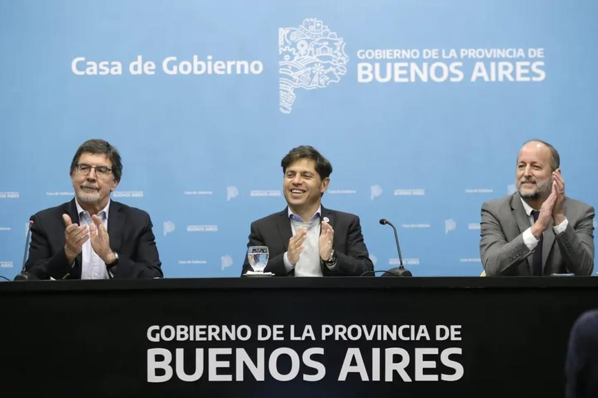 Axel Kicillof junto a Martín Insaurralde y Alberto Sileoni. Foto: Presidencia