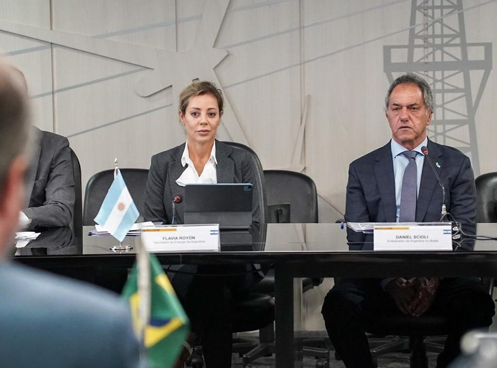 La secretaría de Energía Flavia Royón y el embajador en Brasil Daniel Scioli. NA