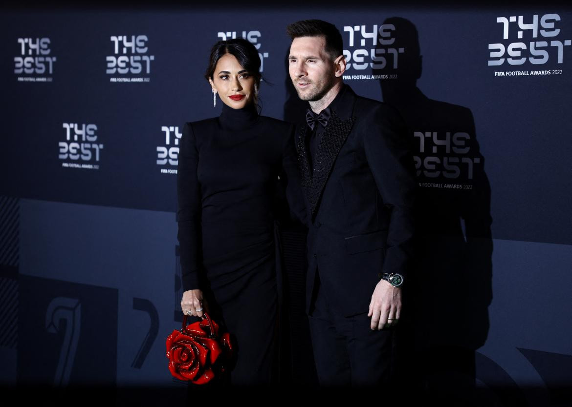 Lionel Messi y Antonella Roccuzzo; Premios The Best. Foto: Reuters.