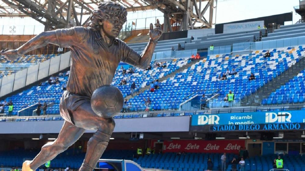 La estatua de Maradona que fue removida de Nápoles. Foto: Télam.