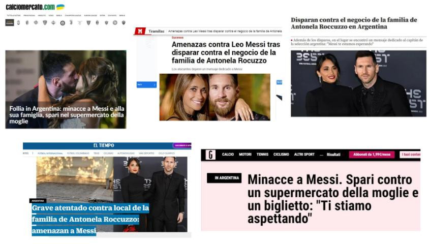 Medios internacionales sobre el ataque al supermercado de Antonela Roccuzzo en Rosario. Foto: NA.
