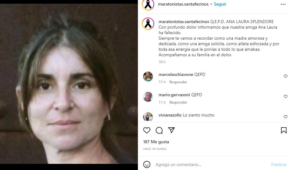 Mensaje en redes sociales despidiendo a la maratonista