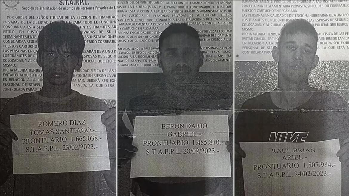 Los tres presos que se fugaron habían sido detenidos la semana anterior Foto: Policía Santa Fe