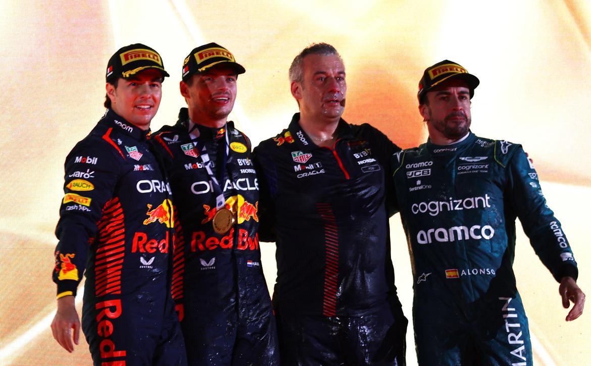 El podio del Gran Premio de Bahréin 2023. Foto: Reuters.