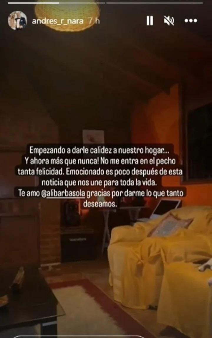 Mensajes de Andrés Nara sobre el embarazo de Alicia Barbasola. Foto: @andres_r_nara.