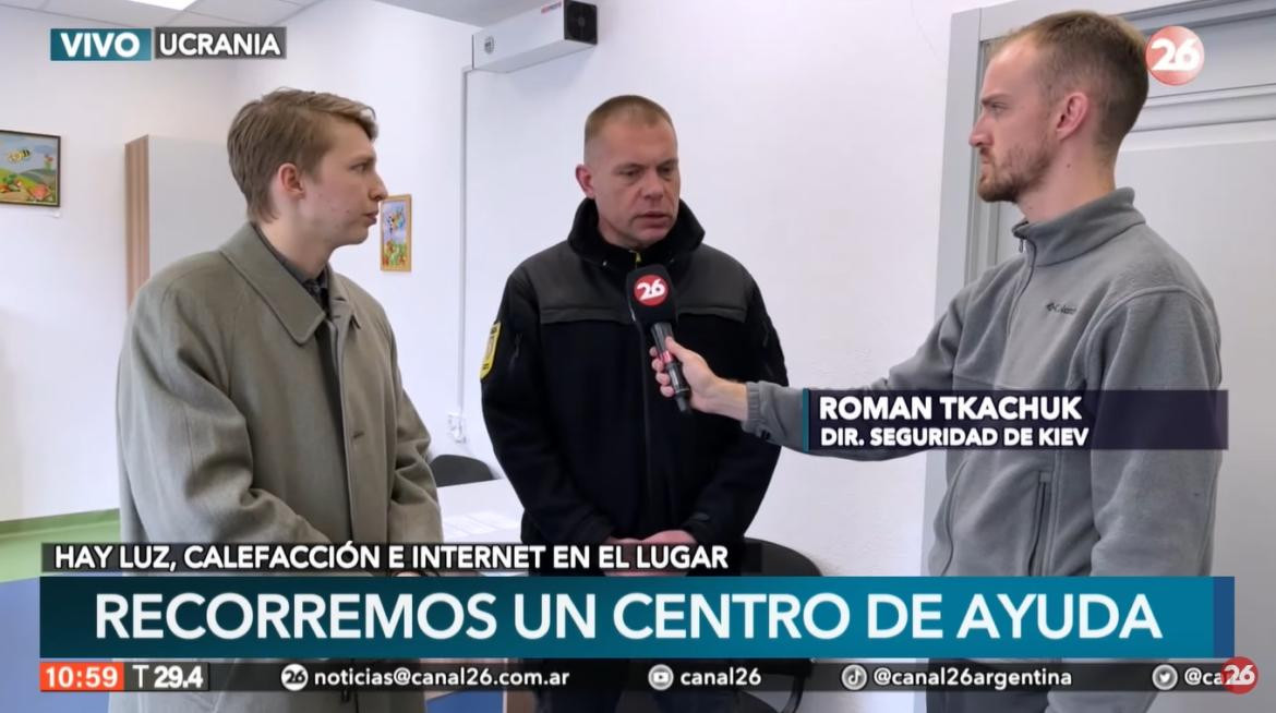 Canal 26 entrevistando al Director de Seguridad de Kiev.