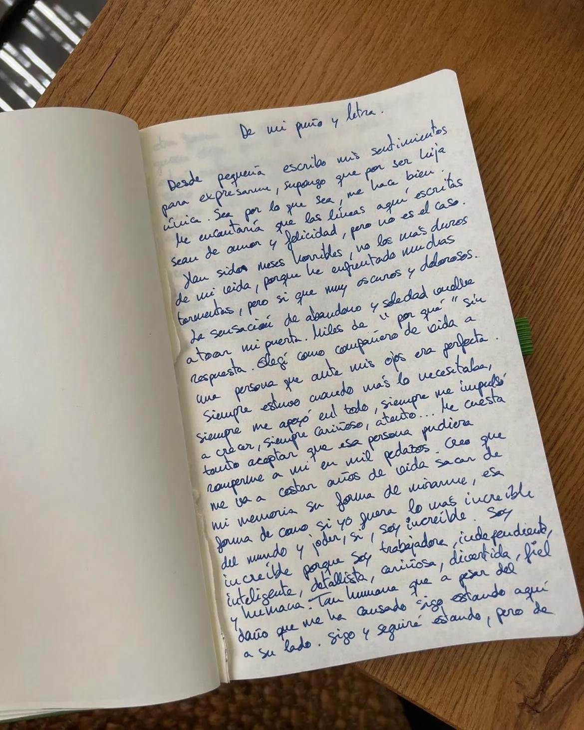 La carta de Joana Sanz donde deja a Dani Alves. Foto: Instagram @joanasanz
