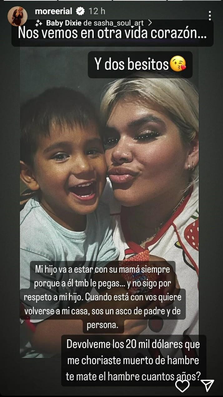 More Rial acusa a su ex de haberse ensañado también con su hijo. Foto Instagram @moreerial.