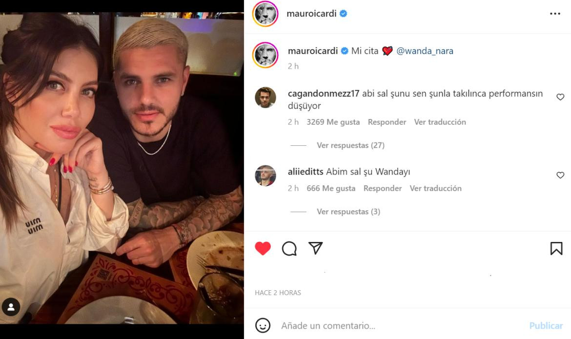 El reencuentro entre Icardi y Wanda Nara. Foto: Instagram.