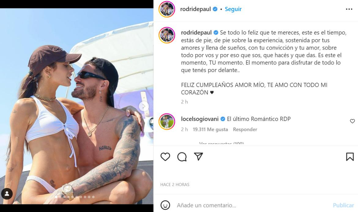 El posteo de Rodrigo De Paul. Foto: Instagram.