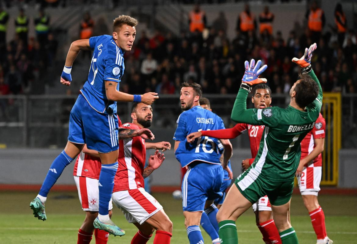 Gol de Mateo Retegui; Malta vs. Italia. Foto: Reuters.