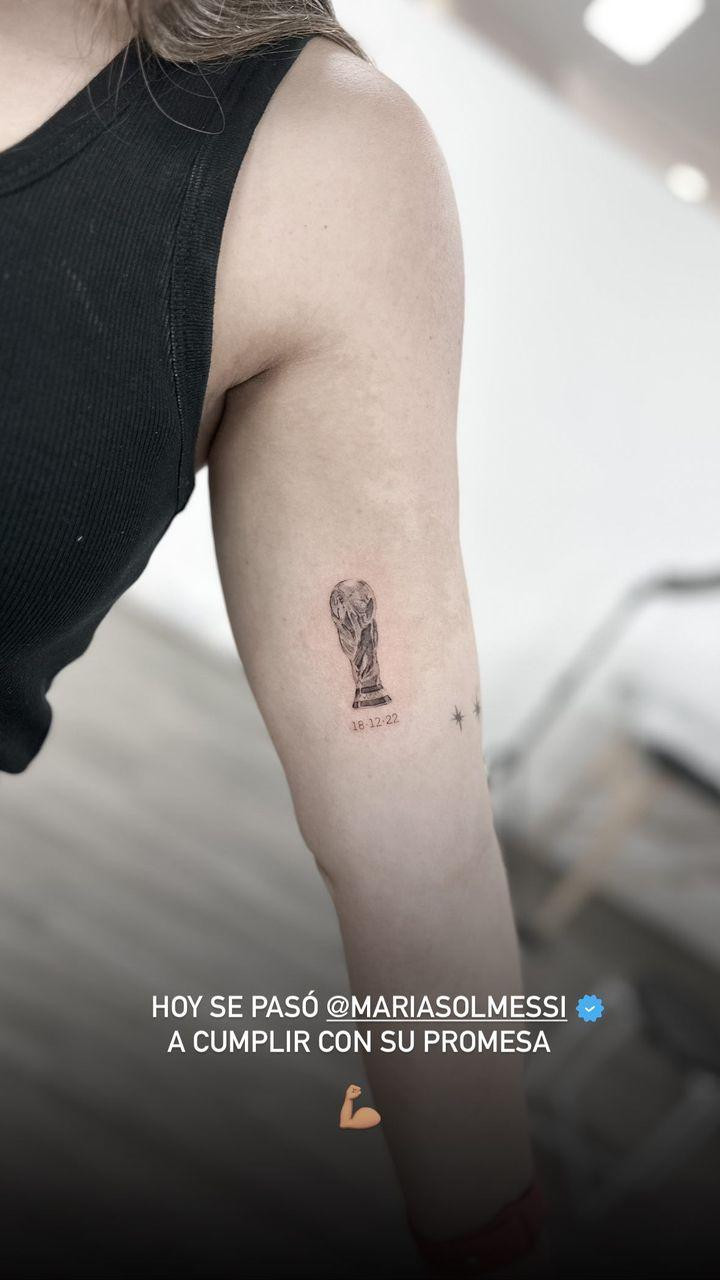 El tatuaje mundialista de María Sol Messi. Foto: Instagram @maxicarreras.tattoo.