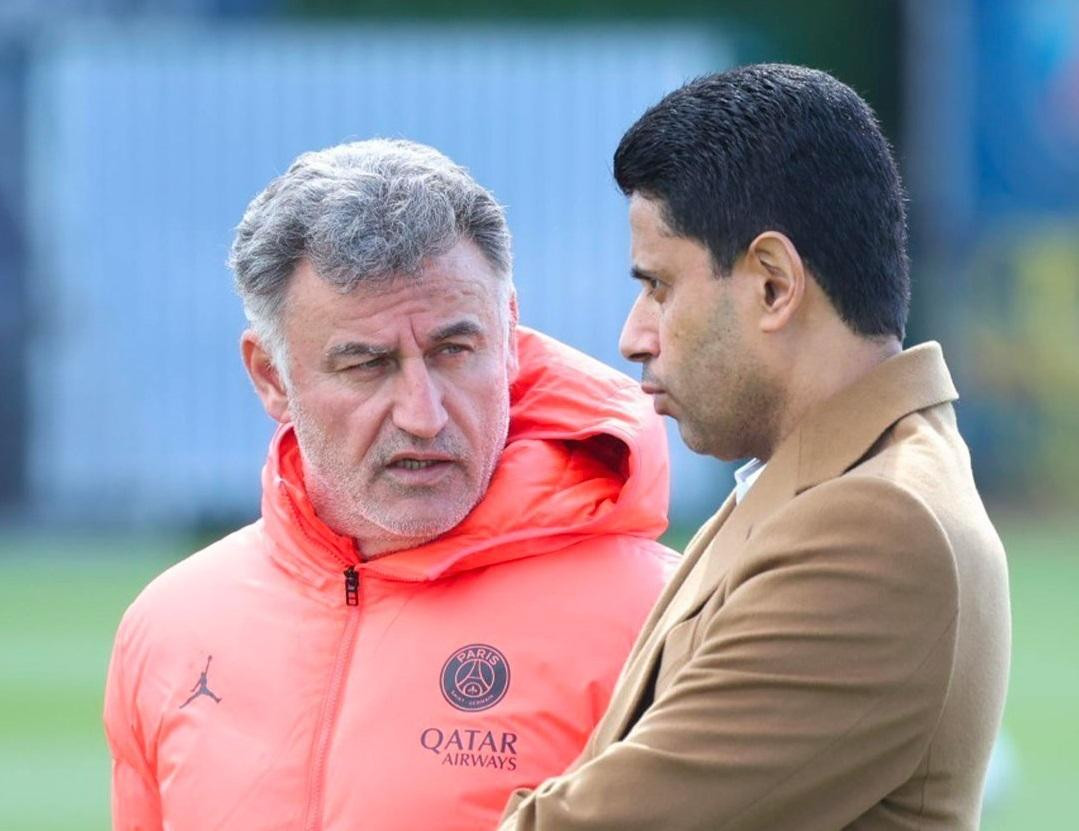 Nasser Al-Khelaifi, presidente del PSG, con el entrenador Christophe Galtier. Foto: @PSG_inside.