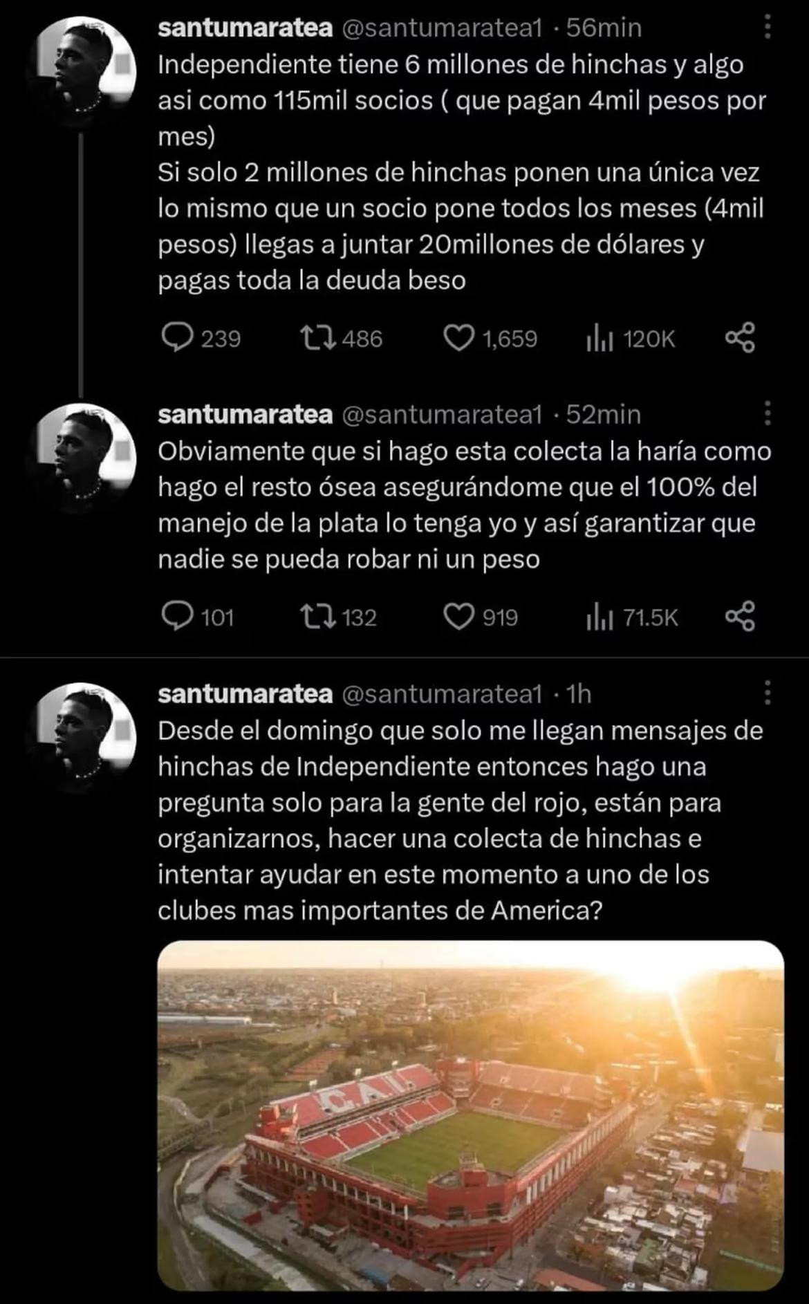 Santi Maratea propuso hacer una colecta por Independiente.