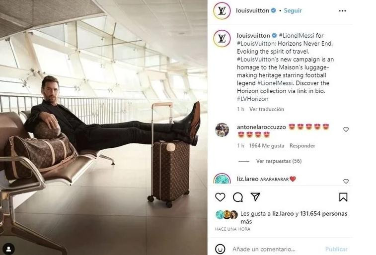 Reacción de Antonela Roccuzzo ante la publicación de Louis Vuitton sobre Messi. Foto: NA.