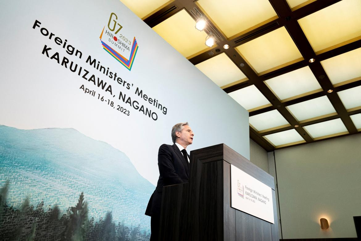 Antony Blinken en conferencia del G7. Foto: Reuters.