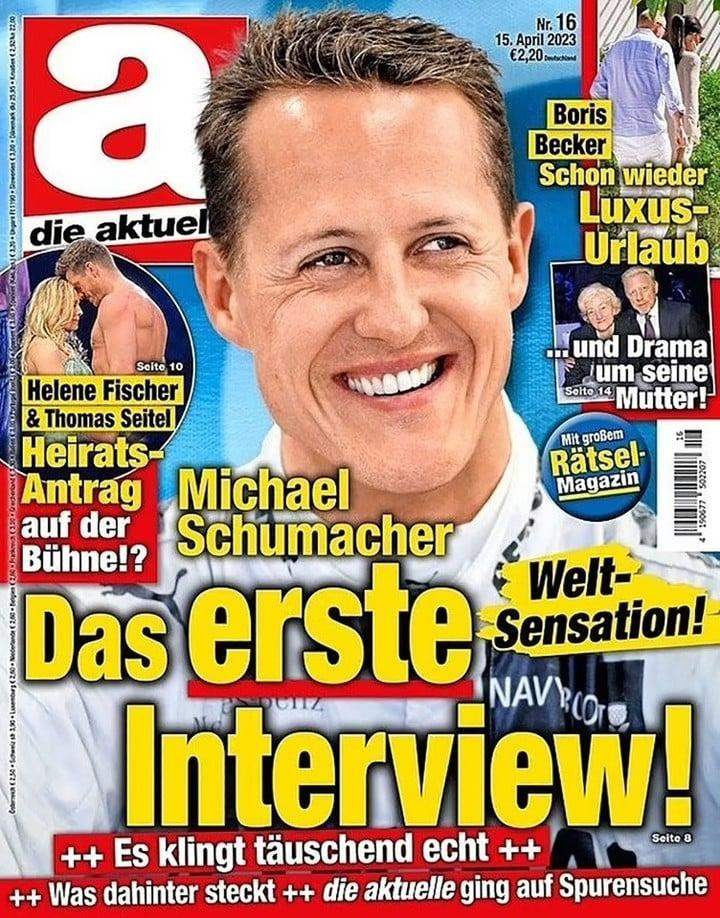 Revista alemana que publicó una entrevista a Michael Schumacher creado con inteligencia artificial.
