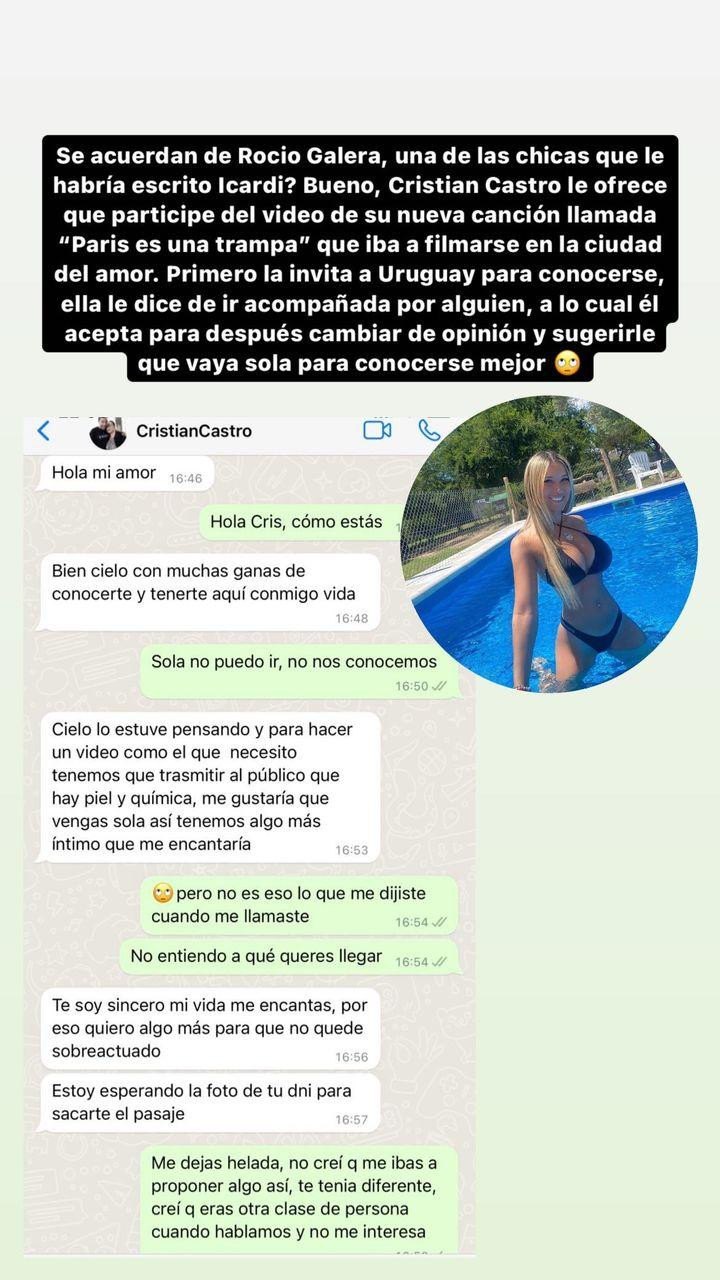 El polémico chat entre Cristian Castro y Rocío Galera. Foto: Instagram @gossipeame.