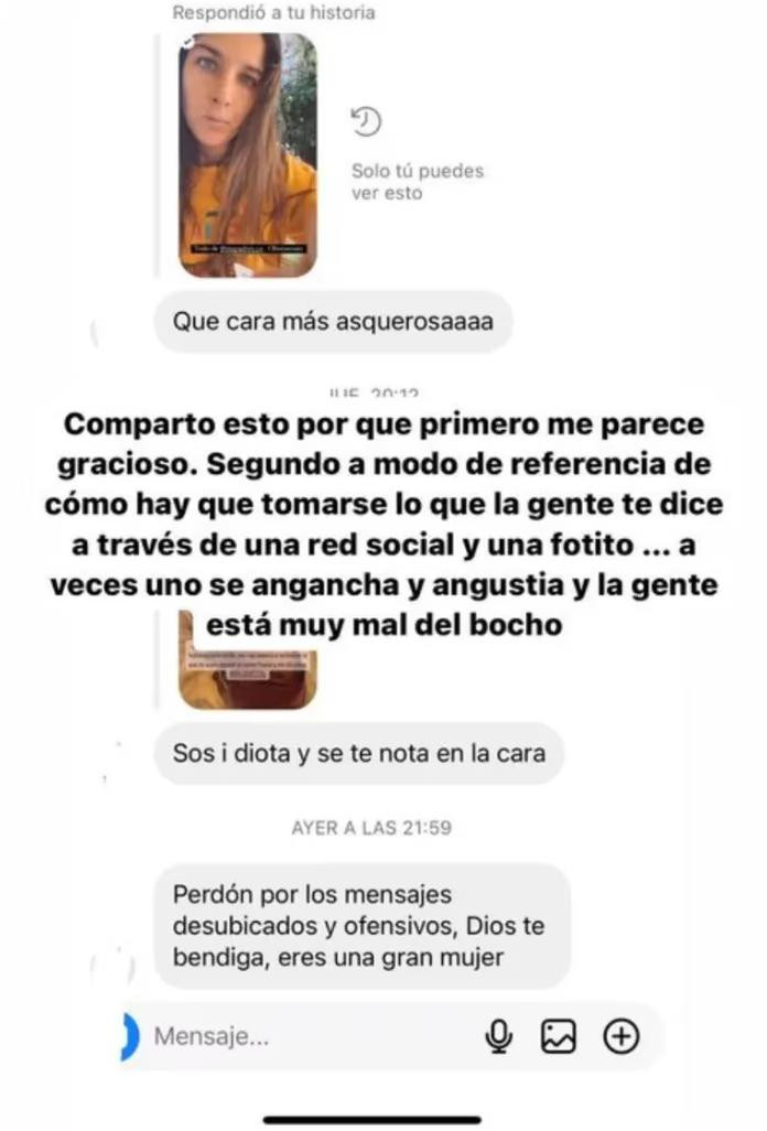 Los insultos que recibió Juana Repetto. Foto: Instagram.