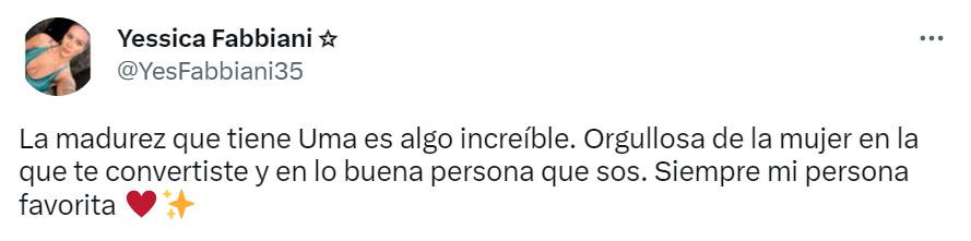 El gesto de la hermana del Ogro Fabbiani para Uma. Foto: Twitter.