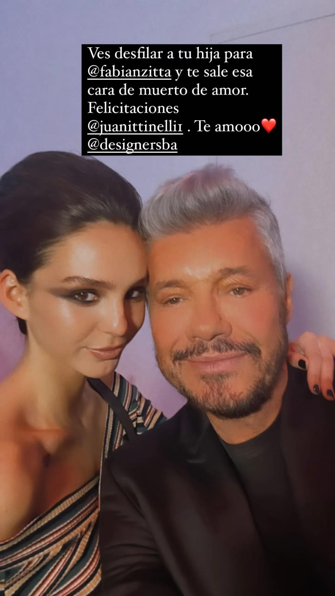 Las tiernas historias que subió Marcelo Tinelli por el desfile de Juanita. Foto: Instagram @marcelotinelli.