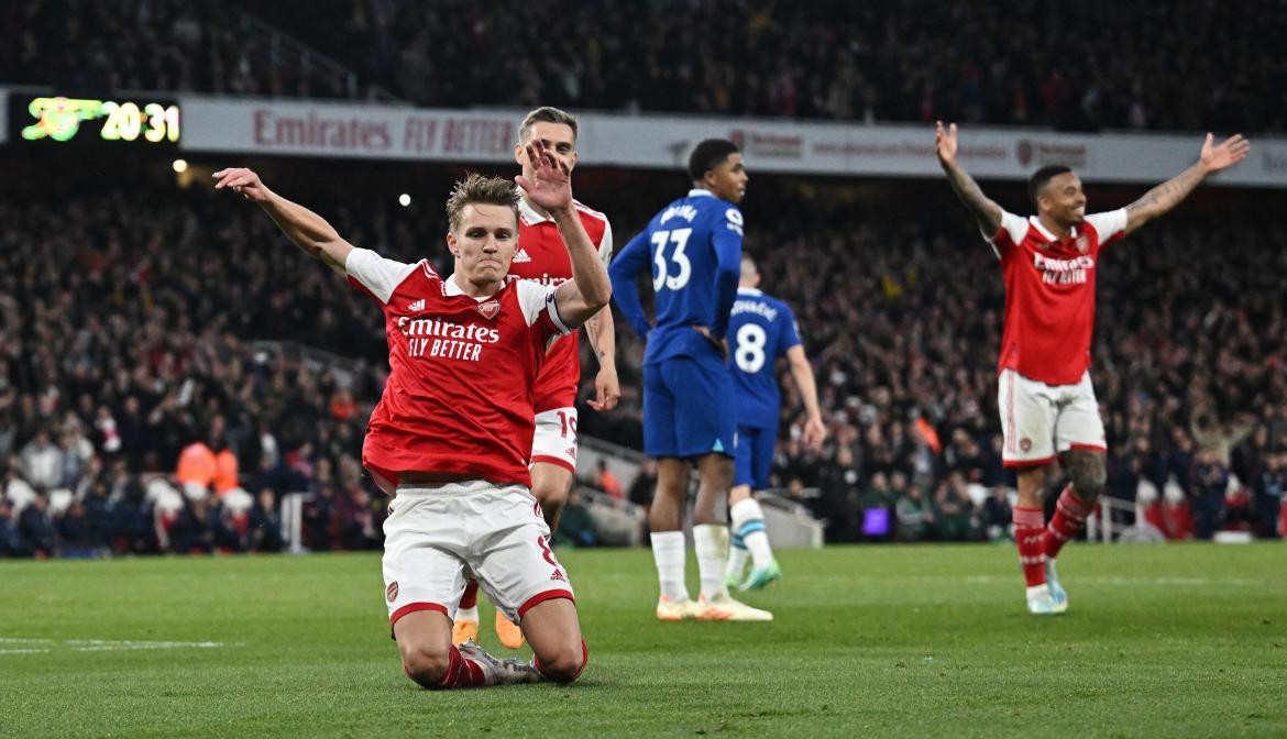 Festejo del Arsenal ante el Chelsea por la Premier League. Foto: REUTERS.