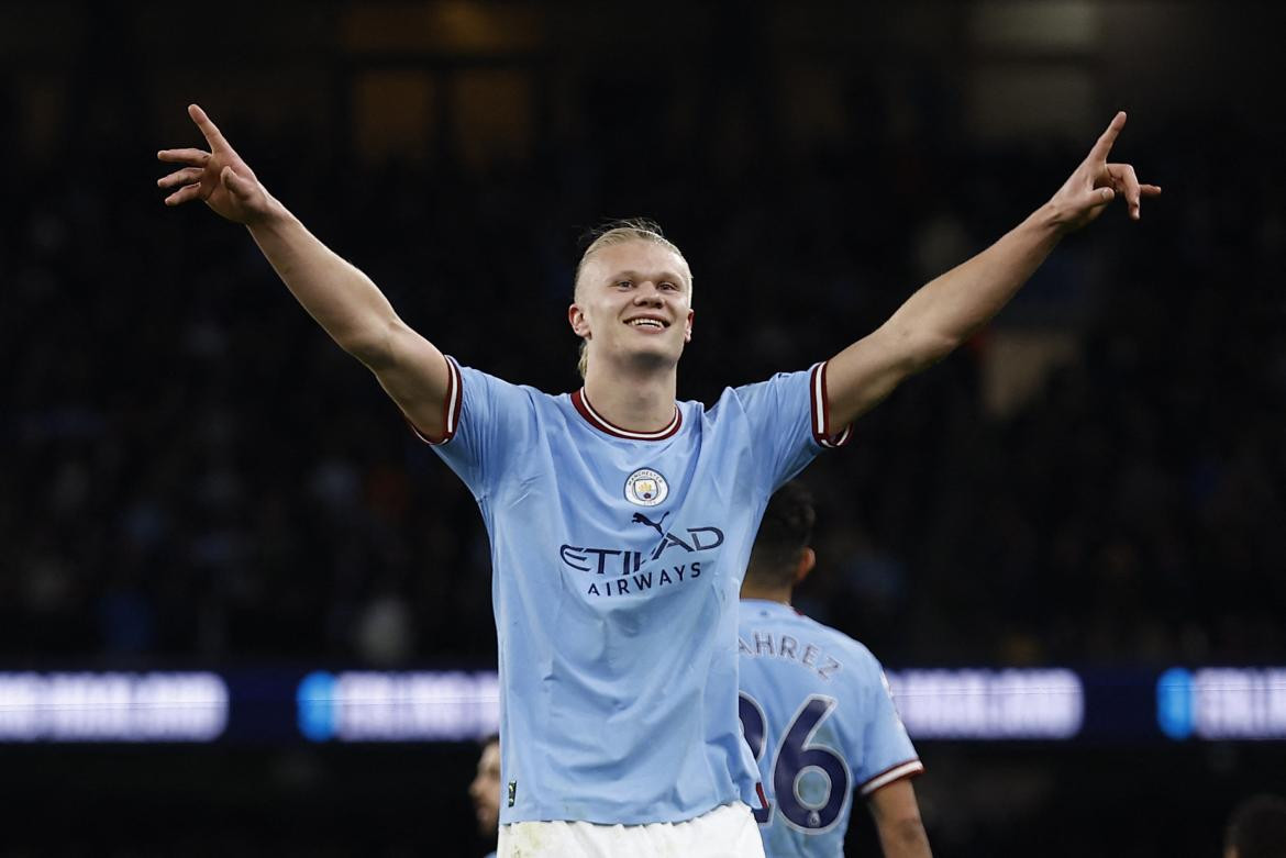 Festejo de Haaland para el Manchester City por la Premier League. Foto: REUTERS.