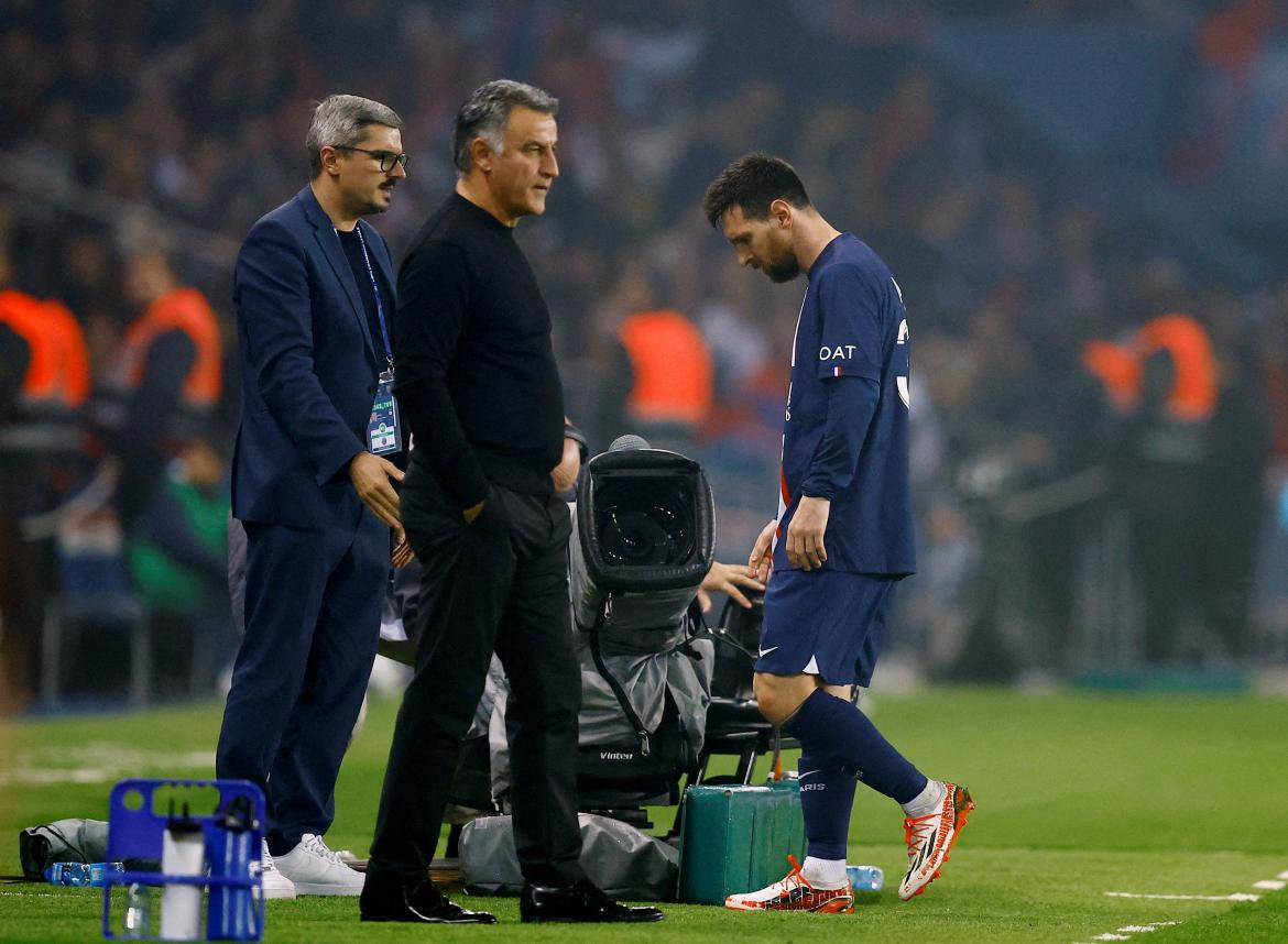 Christophe Galtier y Lionel Messi en el PSG. Foto: REUTERS.