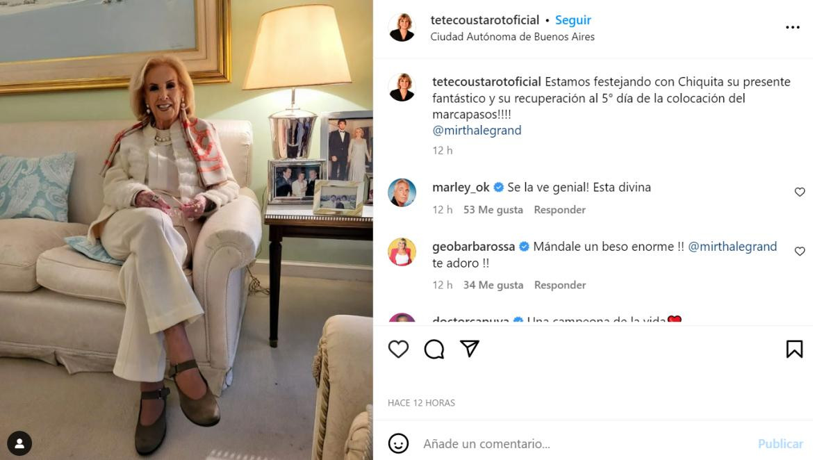 Mirtha Legrand se está recuperando. Foto: Instagram.