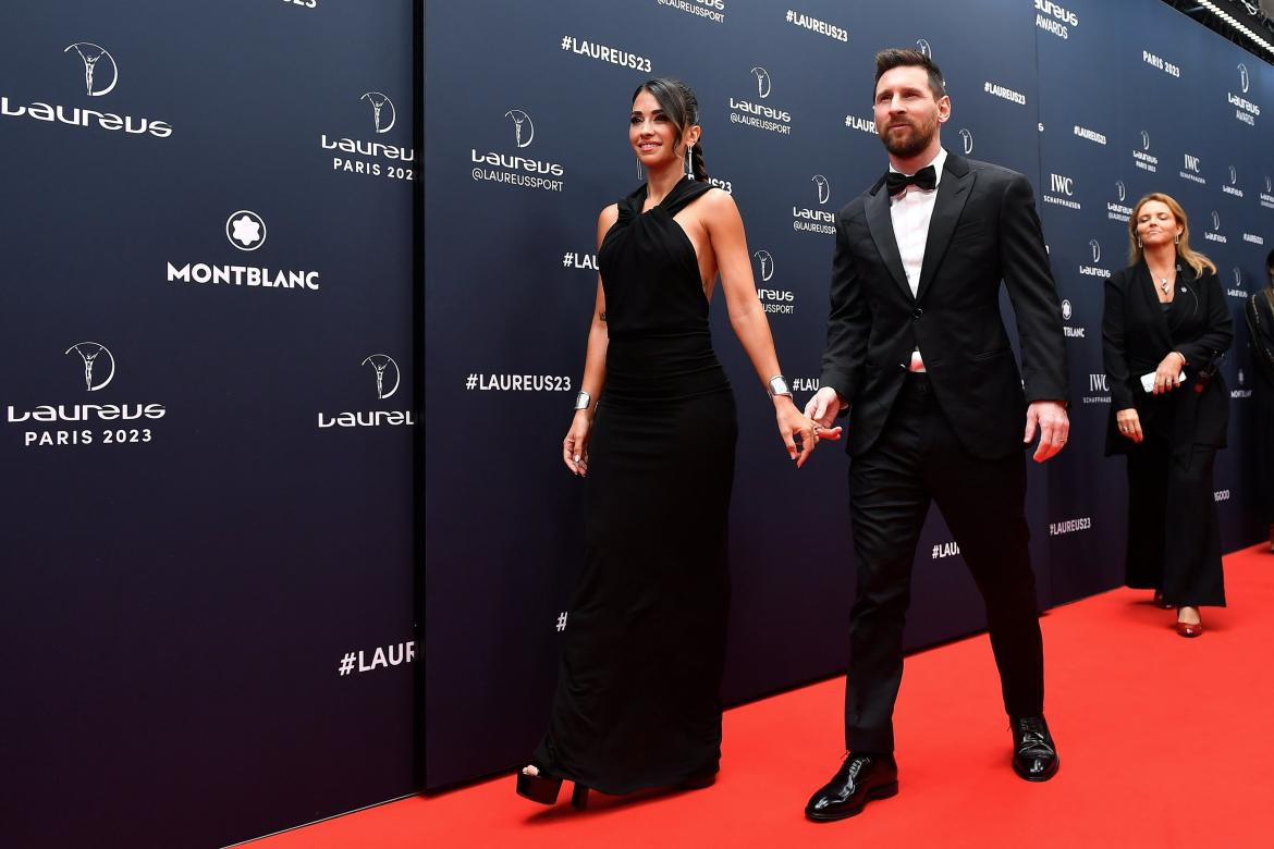 Lionel Messi y Antonela Roccuzzo; Premios Laureus. Foto: Reuters.