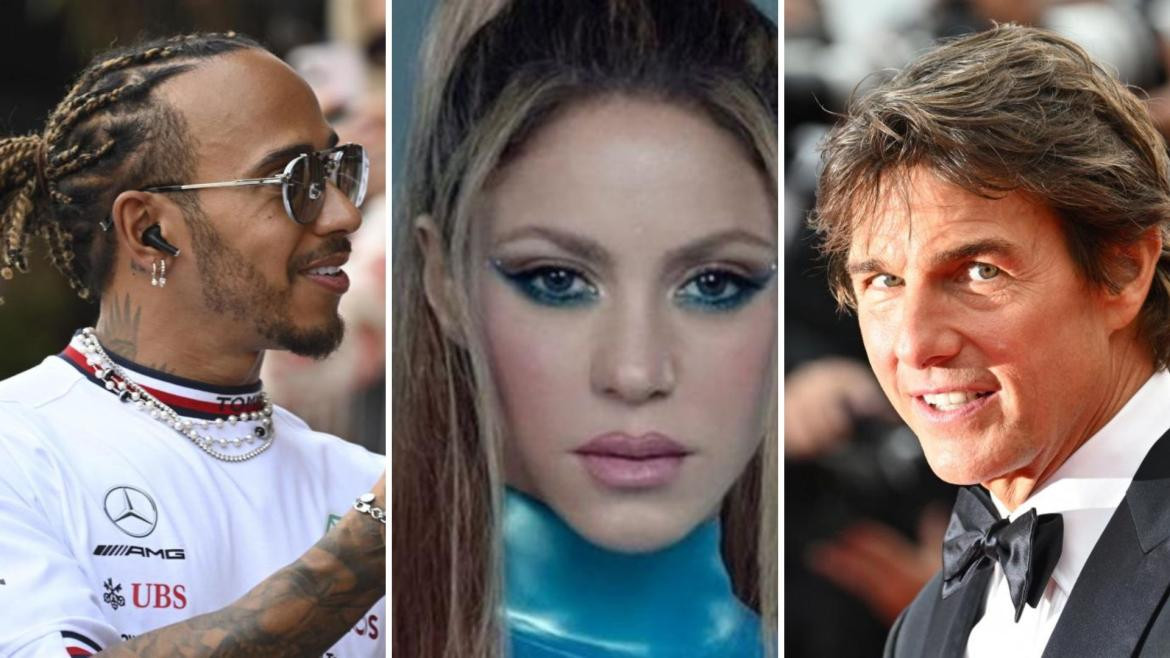 Shakira, Tom Cruise y Lewis Hamilton. Foto: NA, EFE.