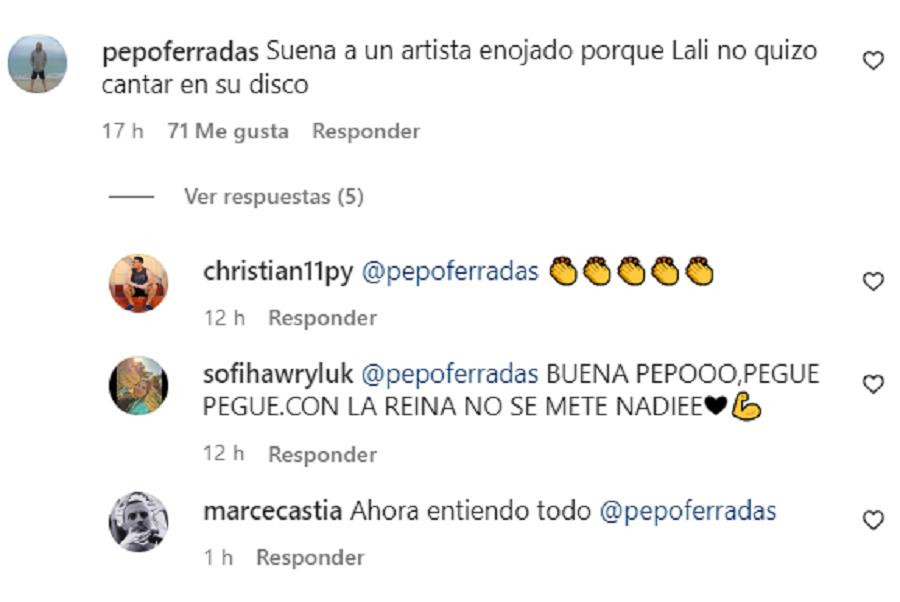 El comentario del mánager de Lali Espósito. Foto: Instagram.