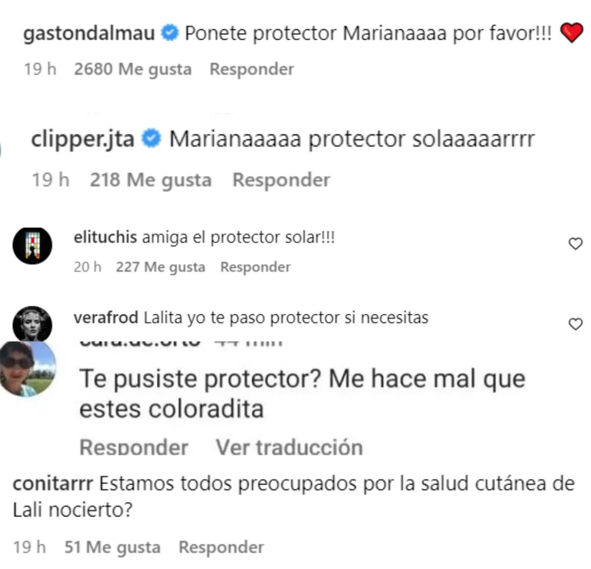 Los comentarios preocupados por su piel. Foto: Instagram.