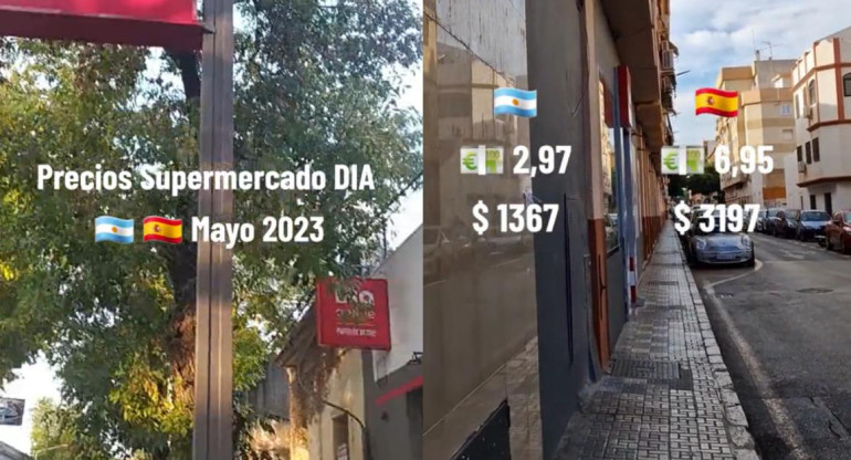 Comparación de precios entre Argentina y España. Foto: captura TikTok.