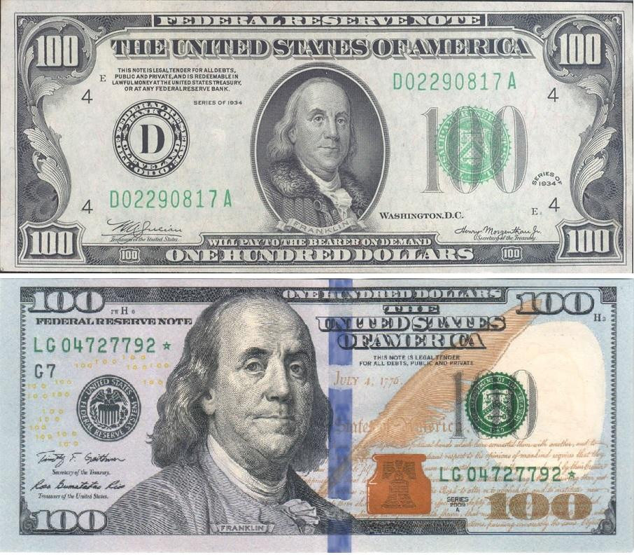 Comparación entre dólar "cara chica" (arriba) con el "cara grande". Foto: Captura.