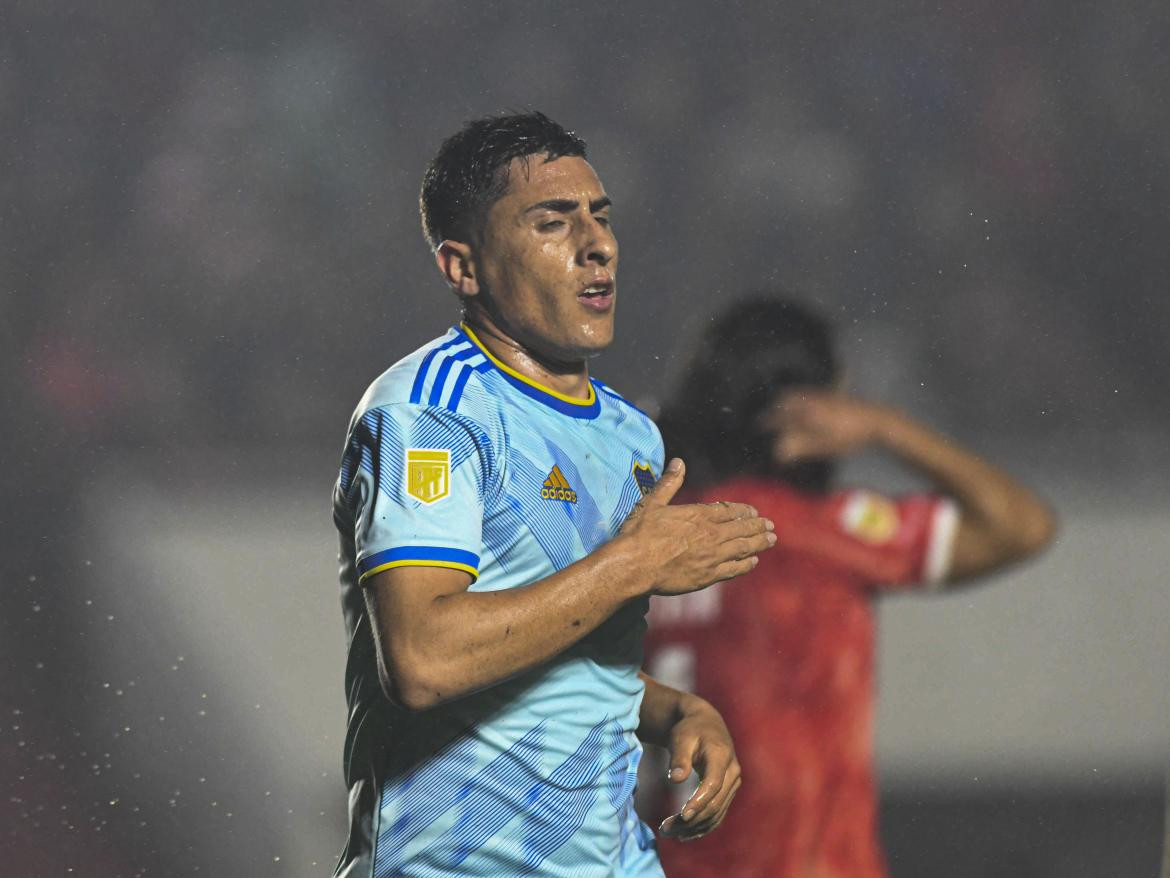 Festejo de Merentiel para Boca ante Argentinos Juniors por la Liga Profesional. Foto: Telam.