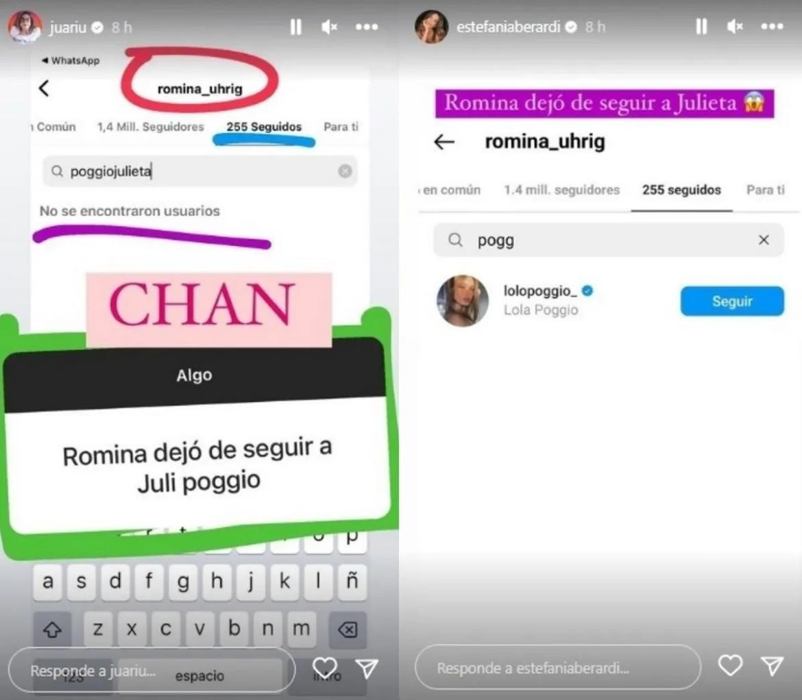 Romina Uhrig dejó de seguir a Julieta Poggio en redes sociales. Foto: NA.