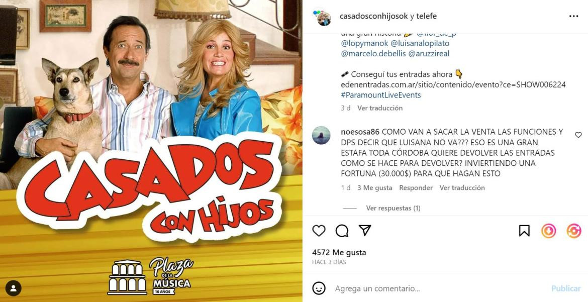 El enojo de los cordobeses por la ausencia de Luisana Lopitalo en Casados con Hijos. Foto: Instagram @casadosconhijosok.