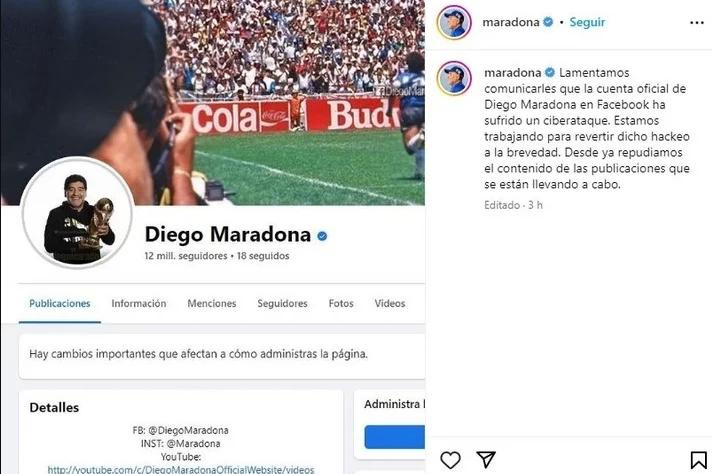 Hackearon las redes de Diego Maradona. Foto: NA.