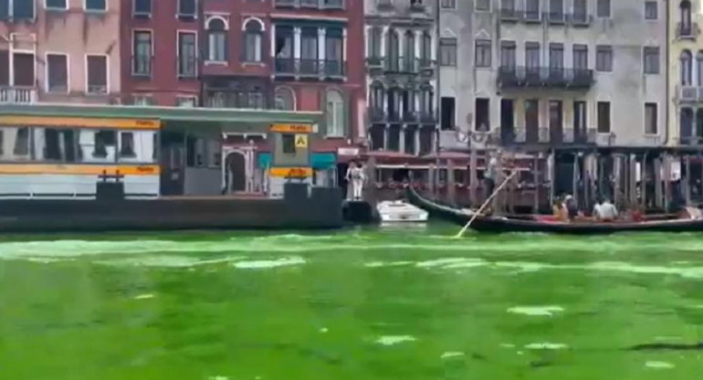 Gran Canal de Venecia teñido de verde. Foto: gentileza La Reppublica.