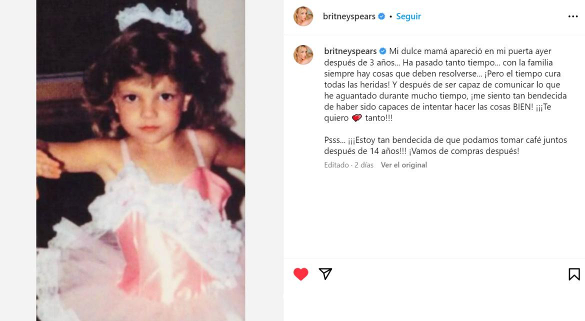 El reencuentro de Britney con su madre. Foto: Instagram.