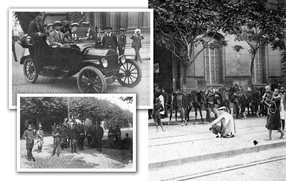 Comité Patriota de la Juventud recorriendo las calles junto a policías, efectivos policiales en trichera y un alto en la represión. Fotos: Archivo General de la Nación.