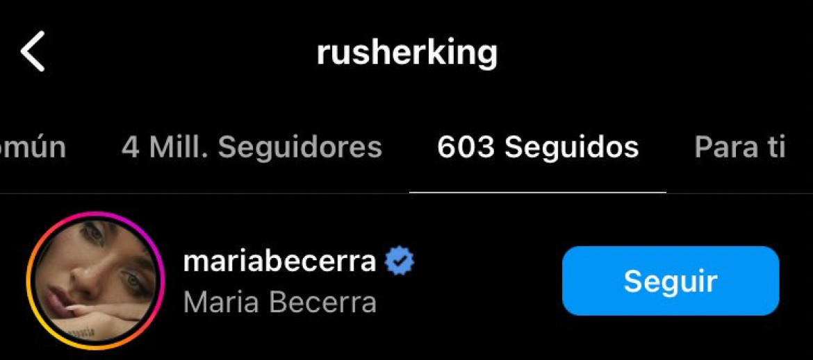 Rusherking empezó a seguir a María Becerra en Instagram. Foto: Instagram.