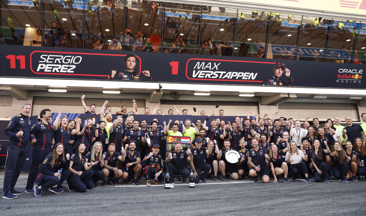 Los festejos de Red Bull en el Gran Premio de España. Foto: Reuters.