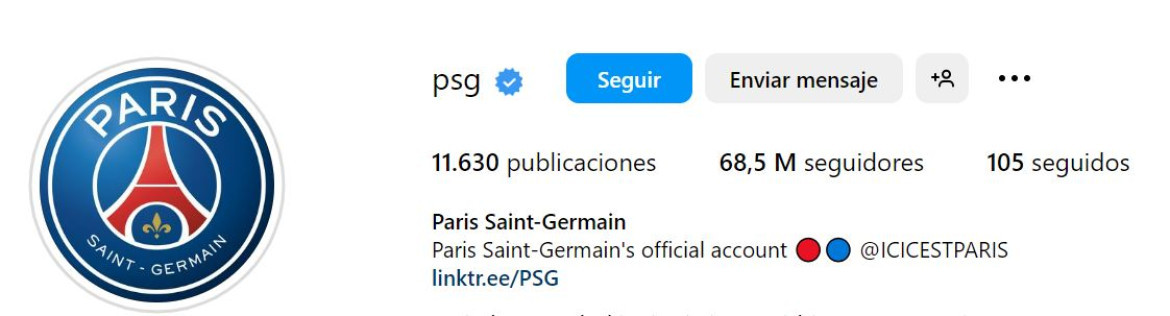 La cuenta de Instagram de PSG. Foto: captura de pantalla.