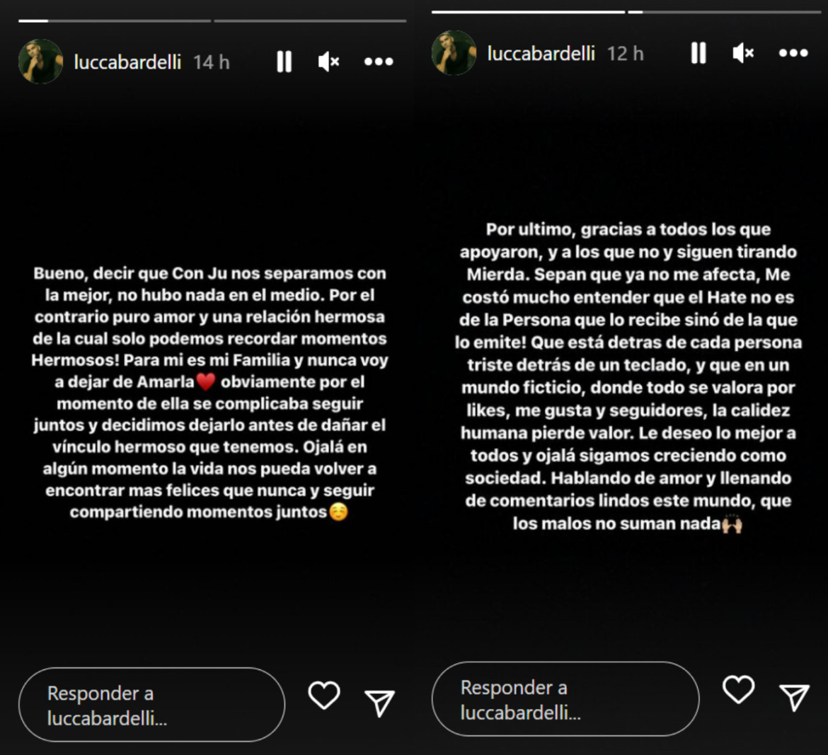 Las historias del ex de Julieta Poggio. Fotos: Instagram.